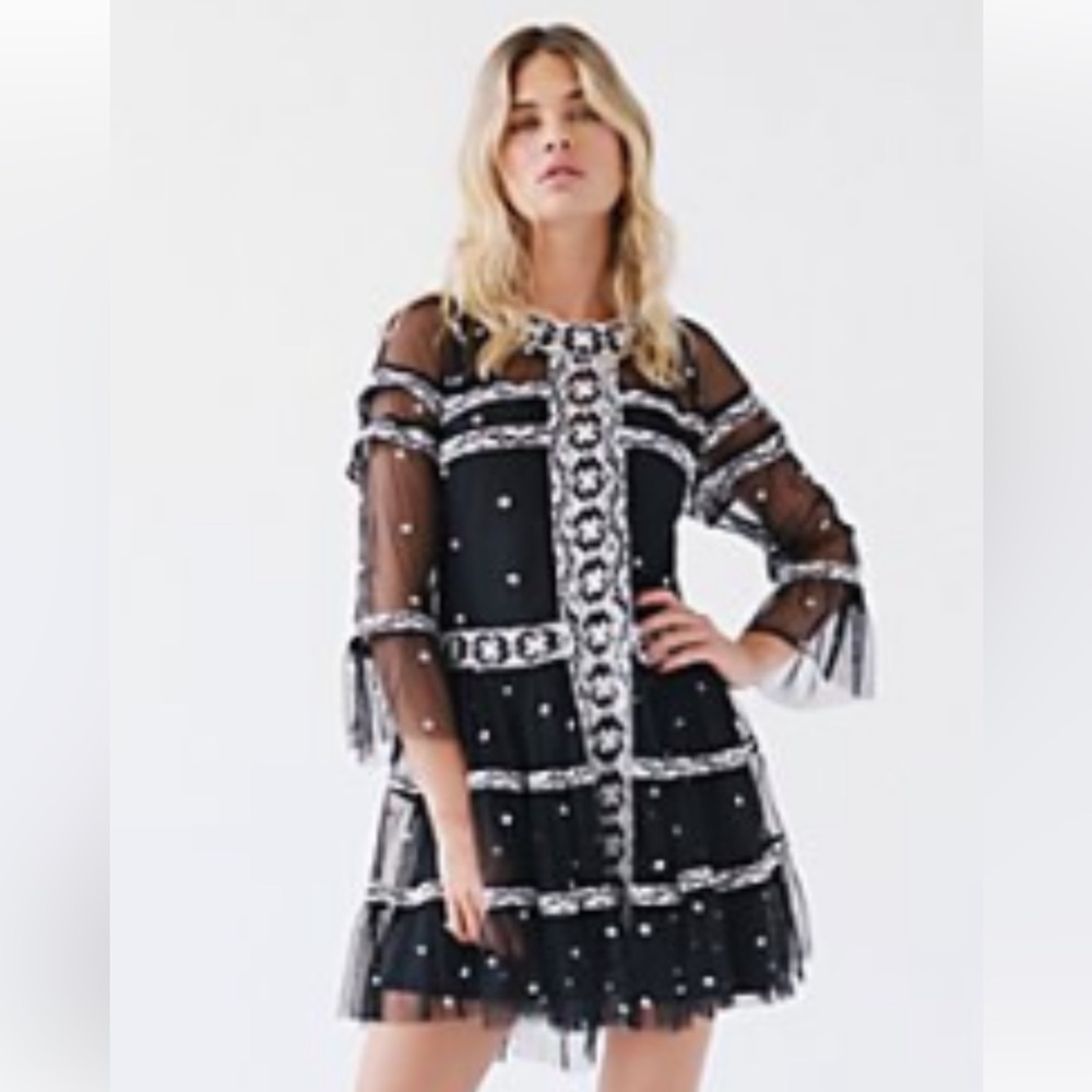 Free People- Cameryn Embroidered Polka Dot Mesh Mini Dress - Size XS NWOT